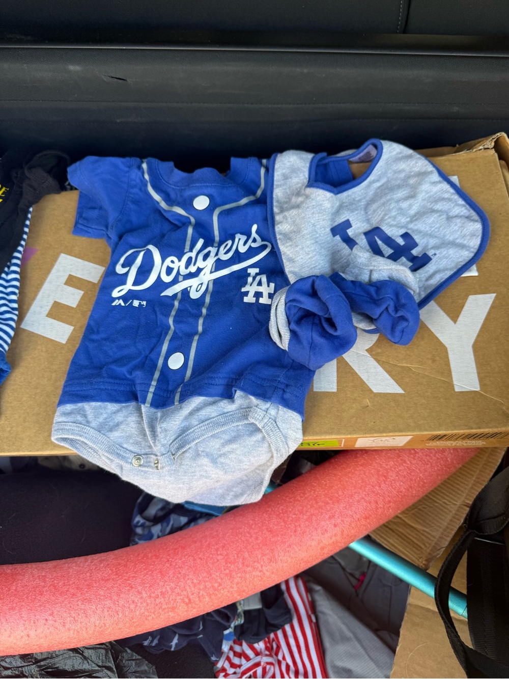 Majestic Dodgers Royal Blue and Gray Short Sleeve Baby Bodysuit Set
